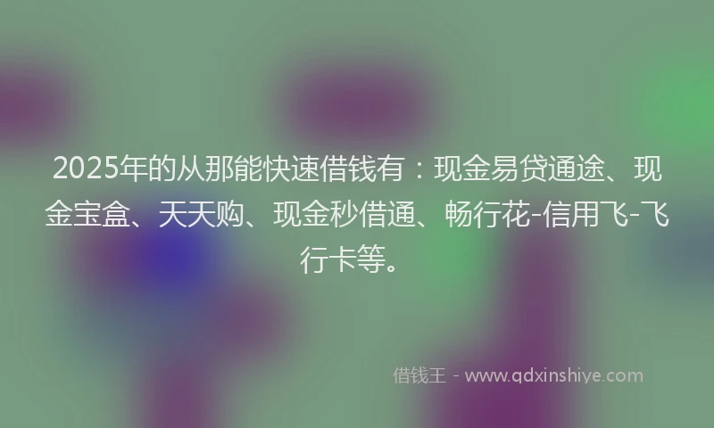 2025年的从那能快速借钱有：现金易贷通途、现金宝盒、天天购、现金秒借通、畅行花-信用飞-飞行卡等。