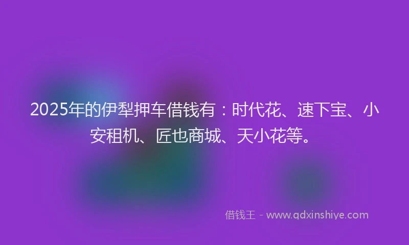 2025年的伊犁押车借钱有：时代花、速下宝、小安租机、匠也商城、天小花等。