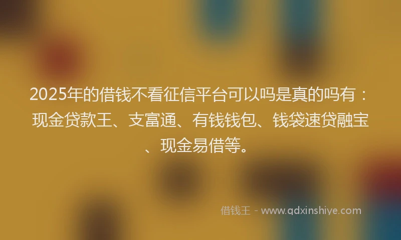 2025年的借钱不看征信平台可以吗是真的吗有：现金贷款王、支富通、有钱钱包、钱袋速贷融宝、现金易借等。