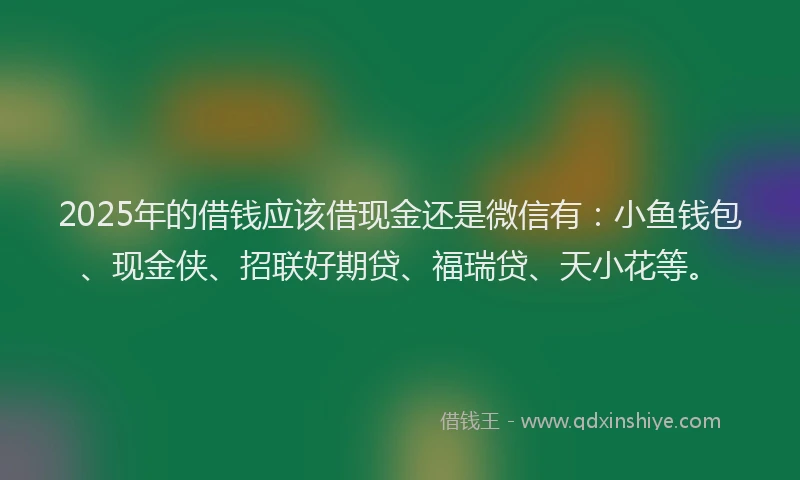 2025年的借钱应该借现金还是微信有：小鱼钱包、现金侠、招联好期贷、福瑞贷、天小花等。