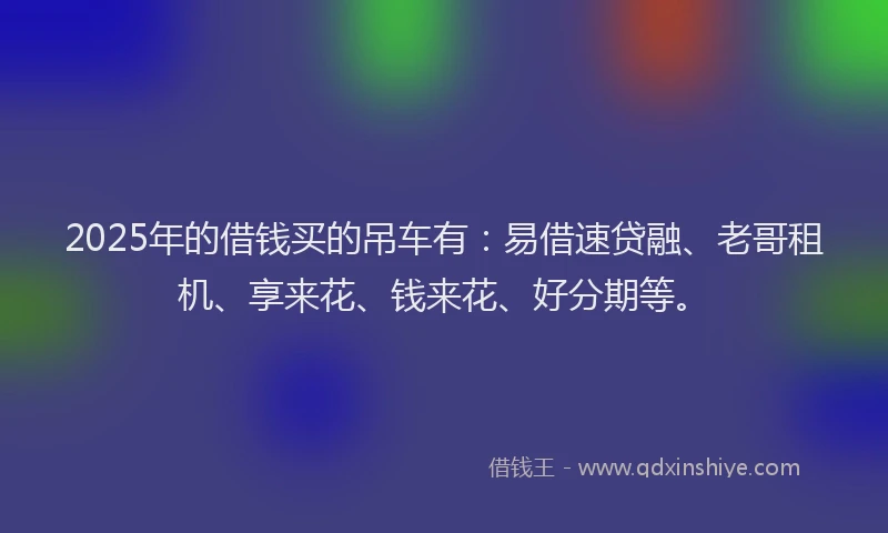 2025年的借钱买的吊车有：易借速贷融、老哥租机、享来花、钱来花、好分期等。