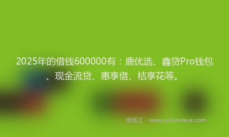2025年的借钱600000有：鹿优选、鑫贷Pro钱包、现金流贷、惠享借、桔享花等。