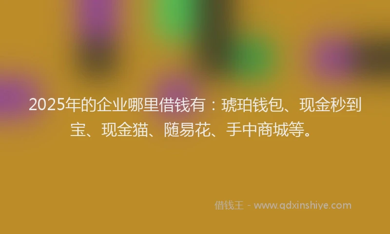 2025年的企业哪里借钱有：琥珀钱包、现金秒到宝、现金猫、随易花、手中商城等。