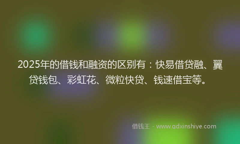 2025年的借钱和融资的区别有：快易借贷融、翼贷钱包、彩虹花、微粒快贷、钱速借宝等。