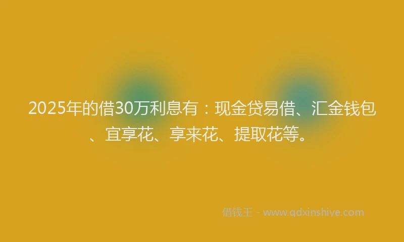 2025年的借30万利息有：现金贷易借、汇金钱包、宜享花、享来花、提取花等。