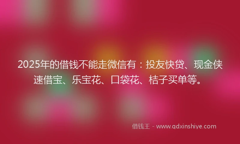 2025年的借钱不能走微信有：投友快贷、现金侠速借宝、乐宝花、口袋花、桔子买单等。