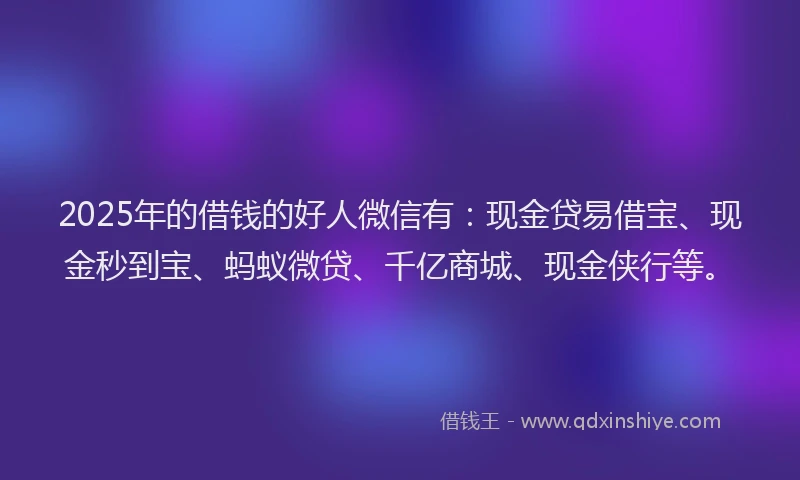 2025年的借钱的好人微信有：现金贷易借宝、现金秒到宝、蚂蚁微贷、千亿商城、现金侠行等。