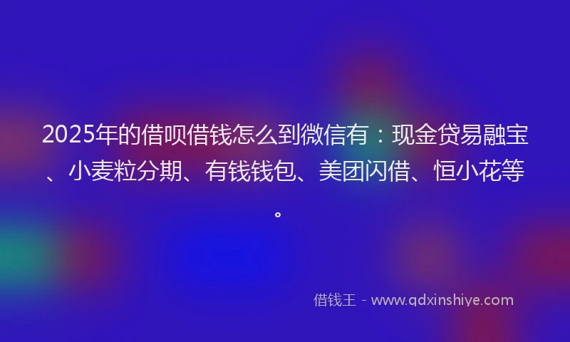 2025年的借呗借钱怎么到微信有：现金贷易融宝、小麦粒分期、有钱钱包、美团闪借、恒小花等。
