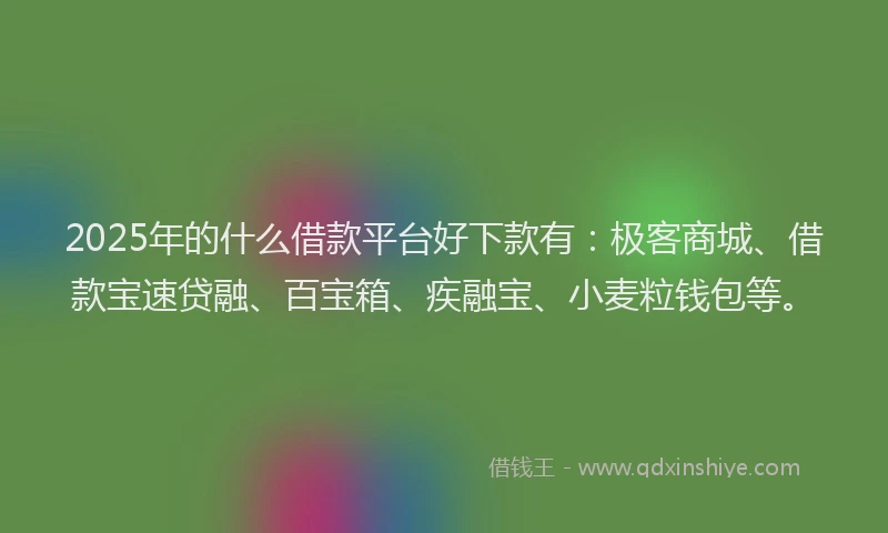 2025年的什么借款平台好下款有：极客商城、借款宝速贷融、百宝箱、疾融宝、小麦粒钱包等。