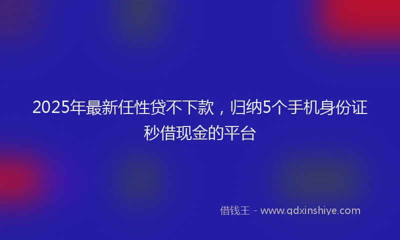 2025年最新任性贷不下款，归纳5个手机身份证秒借现金的平台