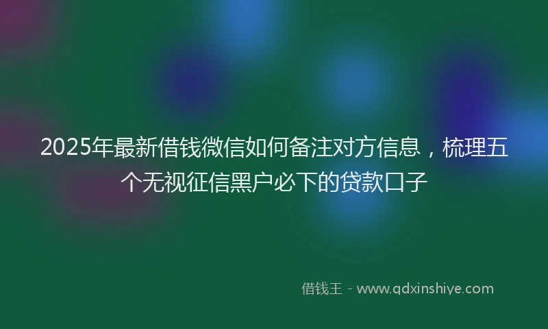2025年最新借钱微信如何备注对方信息，梳理五个无视征信黑户必下的贷款口子