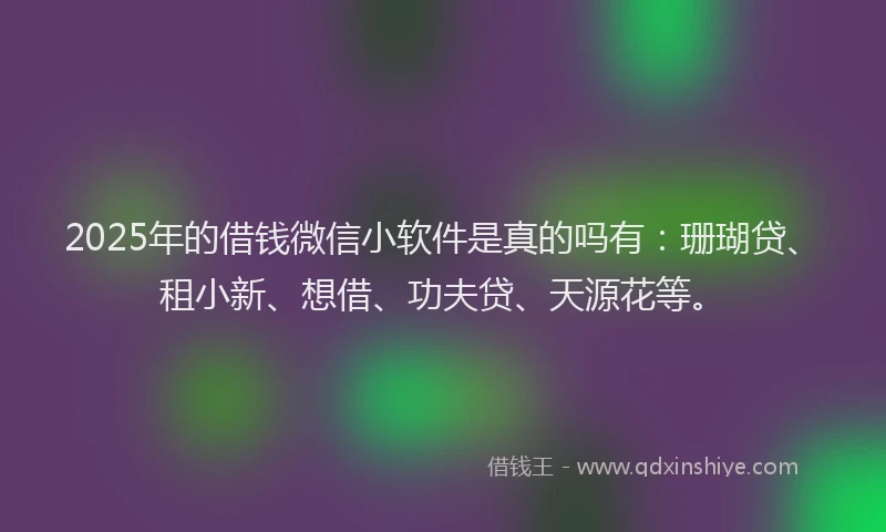 2025年的借钱微信小软件是真的吗有：珊瑚贷、租小新、想借、功夫贷、天源花等。