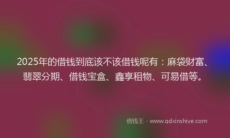 2025年的借钱到底该不该借钱呢有：麻袋财富、翡翠分期、借钱宝盒、鑫享租物、可易借等。