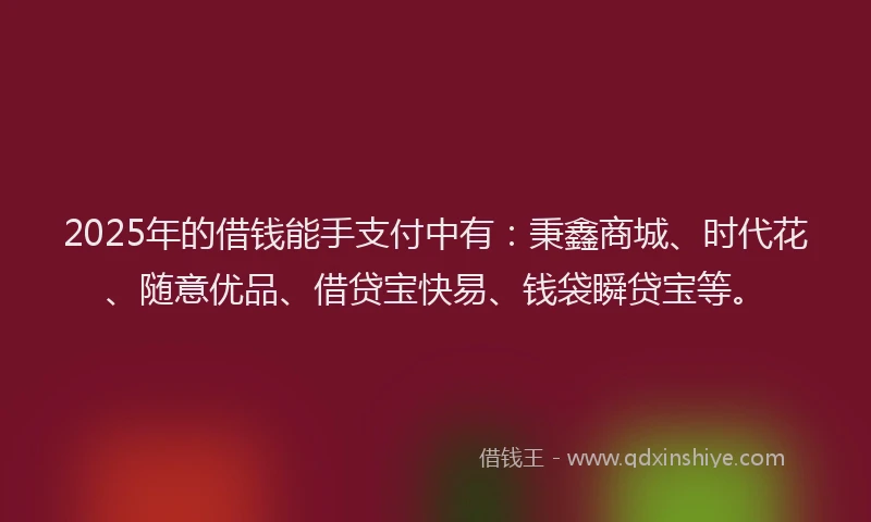 2025年的借钱能手支付中有：秉鑫商城、时代花、随意优品、借贷宝快易、钱袋瞬贷宝等。