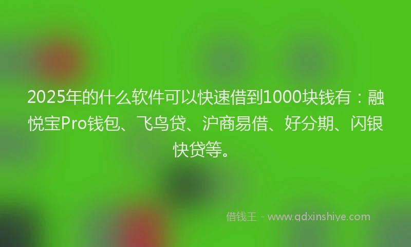 2025年的什么软件可以快速借到1000块钱有：融悦宝Pro钱包、飞鸟贷、沪商易借、好分期、闪银快贷等。