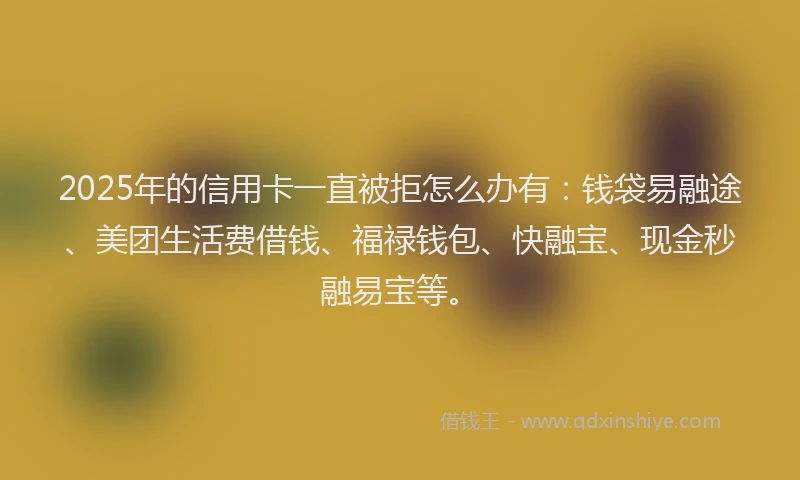 2025年的信用卡一直被拒怎么办有：钱袋易融途、美团生活费借钱、福禄钱包、快融宝、现金秒融易宝等。