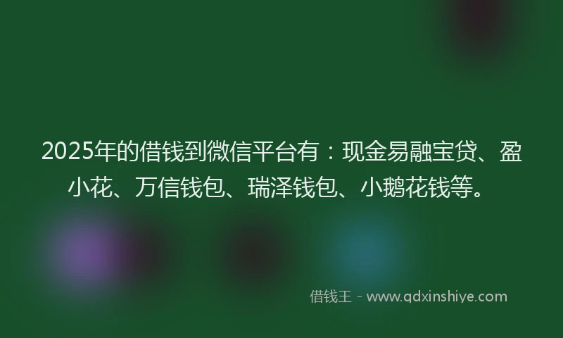 2025年的借钱到微信平台有：现金易融宝贷、盈小花、万信钱包、瑞泽钱包、小鹅花钱等。