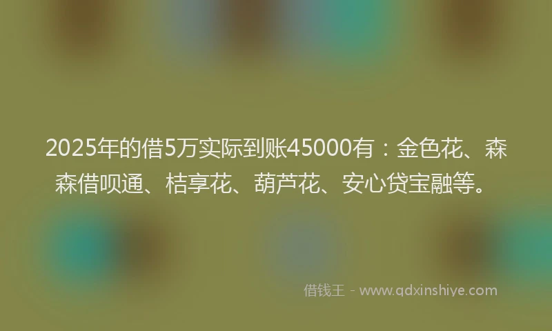 2025年的借5万实际到账45000有：金色花、森森借呗通、桔享花、葫芦花、安心贷宝融等。
