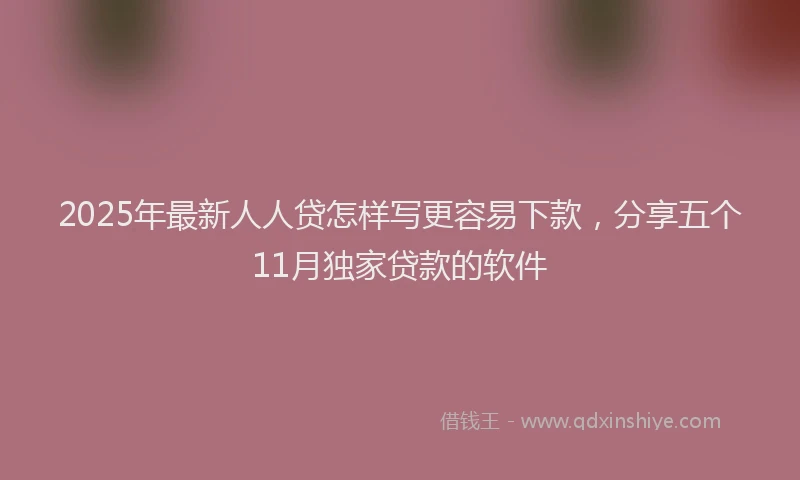 2025年最新人人贷怎样写更容易下款，分享五个11月独家贷款的软件