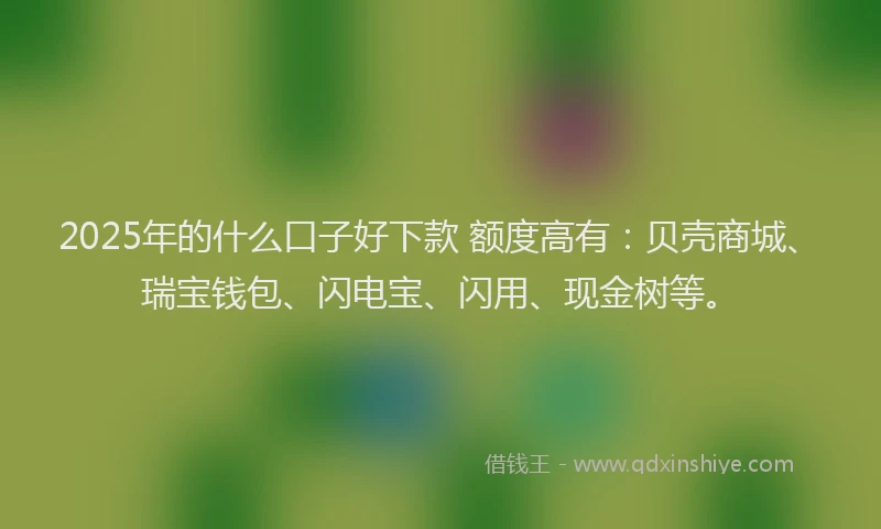 2025年的什么口子好下款 额度高有：贝壳商城、瑞宝钱包、闪电宝、闪用、现金树等。