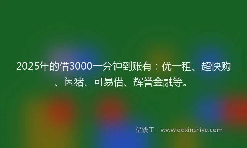 2025年的借3000一分钟到账有：优一租、超快购、闲猪、可易借、辉誉金融等。