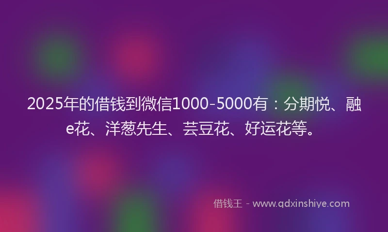 2025年的借钱到微信1000-5000有：分期悦、融e花、洋葱先生、芸豆花、好运花等。