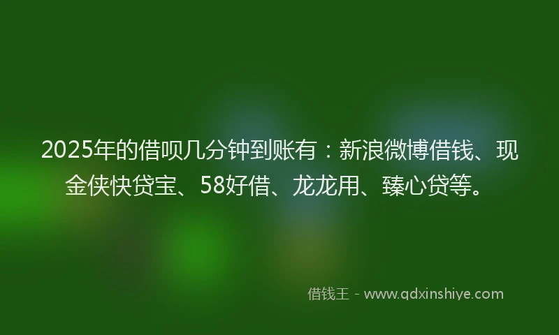 2025年的借呗几分钟到账有：新浪微博借钱、现金侠快贷宝、58好借、龙龙用、臻心贷等。