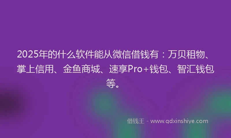 2025年的什么软件能从微信借钱有：万贝租物、掌上信用、金鱼商城、速享Pro+钱包、智汇钱包等。