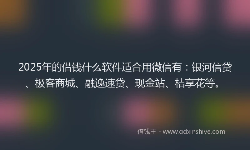 2025年的借钱什么软件适合用微信有：银河信贷、极客商城、融逸速贷、现金站、桔享花等。