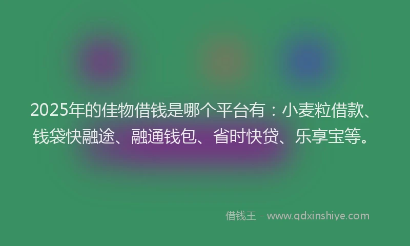 2025年的佳物借钱是哪个平台有：小麦粒借款、钱袋快融途、融通钱包、省时快贷、乐享宝等。