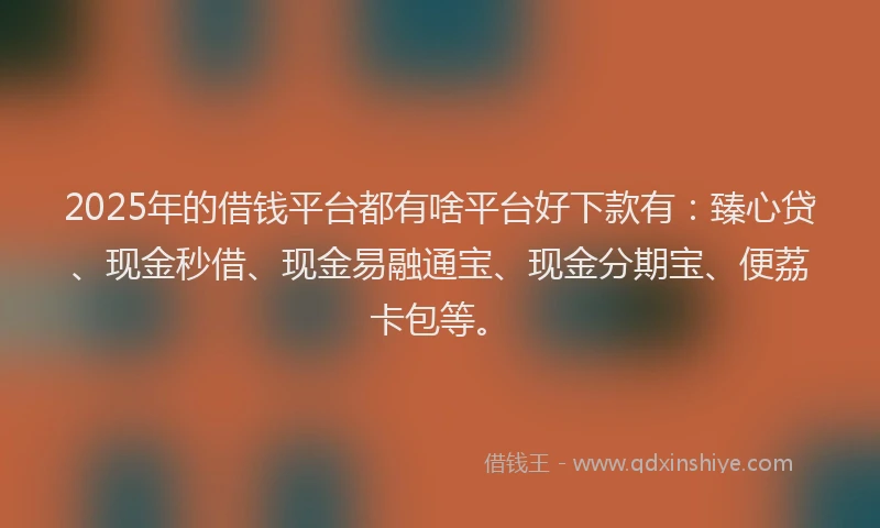 2025年的借钱平台都有啥平台好下款有：臻心贷、现金秒借、现金易融通宝、现金分期宝、便荔卡包等。