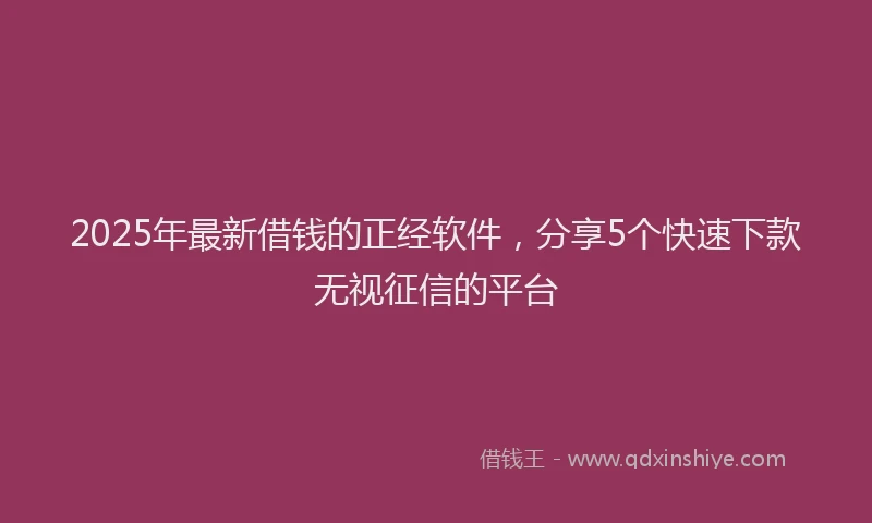 2025年最新借钱的正经软件，分享5个快速下款无视征信的平台