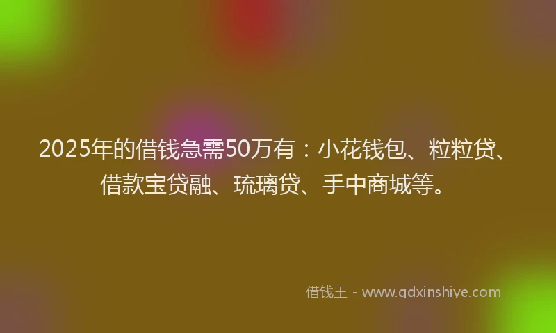 2025年的借钱急需50万有：小花钱包、粒粒贷、借款宝贷融、琉璃贷、手中商城等。
