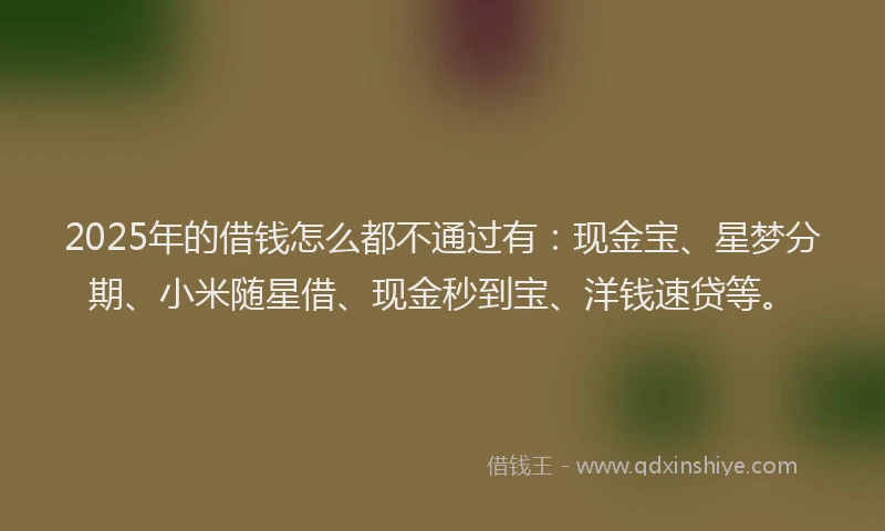 2025年的借钱怎么都不通过有：现金宝、星梦分期、小米随星借、现金秒到宝、洋钱速贷等。