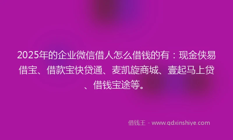 2025年的企业微信借人怎么借钱的有：现金侠易借宝、借款宝快贷通、麦凯旋商城、壹起马上贷、借钱宝途等。