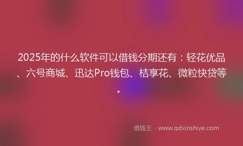 2025年的什么软件可以借钱分期还有：轻花优品、六号商城、迅达Pro钱包、桔享花、微粒快贷等。