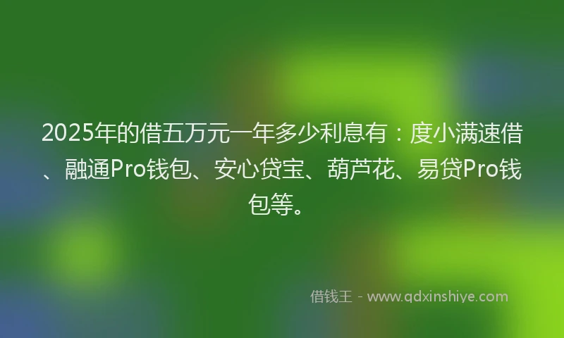 2025年的借五万元一年多少利息有：度小满速借、融通Pro钱包、安心贷宝、葫芦花、易贷Pro钱包等。