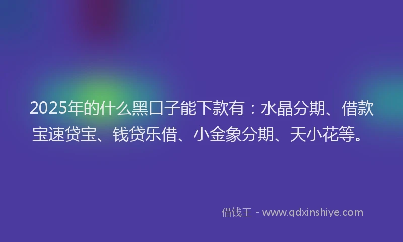 2025年的什么黑口子能下款有：水晶分期、借款宝速贷宝、钱贷乐借、小金象分期、天小花等。
