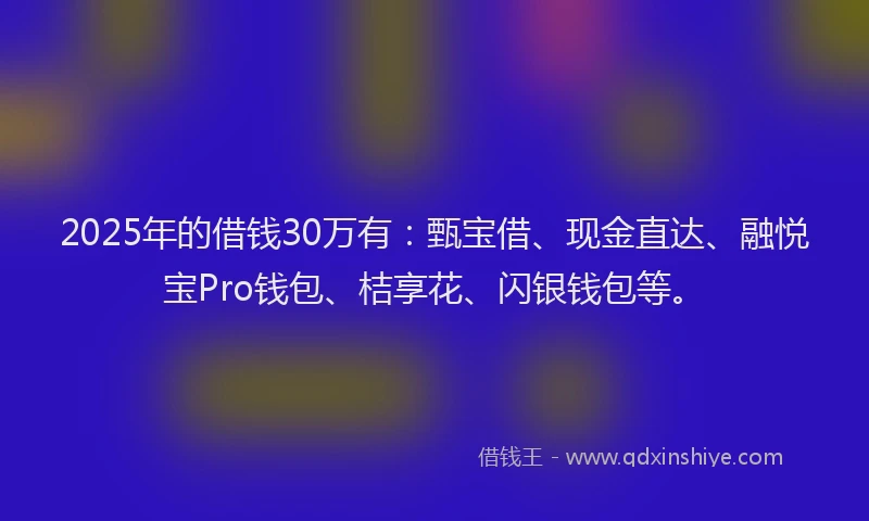 2025年的借钱30万有：甄宝借、现金直达、融悦宝Pro钱包、桔享花、闪银钱包等。