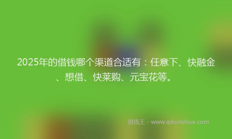 2025年的借钱哪个渠道合适有：任意下、快融金、想借、快莱购、元宝花等。