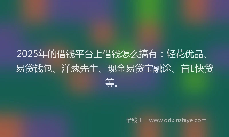 2025年的借钱平台上借钱怎么搞有：轻花优品、易贷钱包、洋葱先生、现金易贷宝融途、首E快贷等。