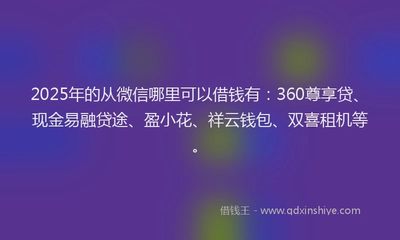 2025年的从微信哪里可以借钱有：360尊享贷、现金易融贷途、盈小花、祥云钱包、双喜租机等。