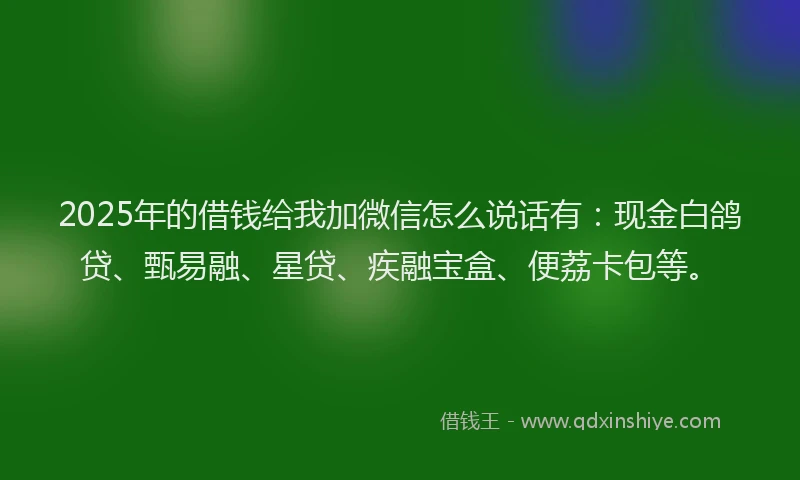 2025年的借钱给我加微信怎么说话有：现金白鸽贷、甄易融、星贷、疾融宝盒、便荔卡包等。