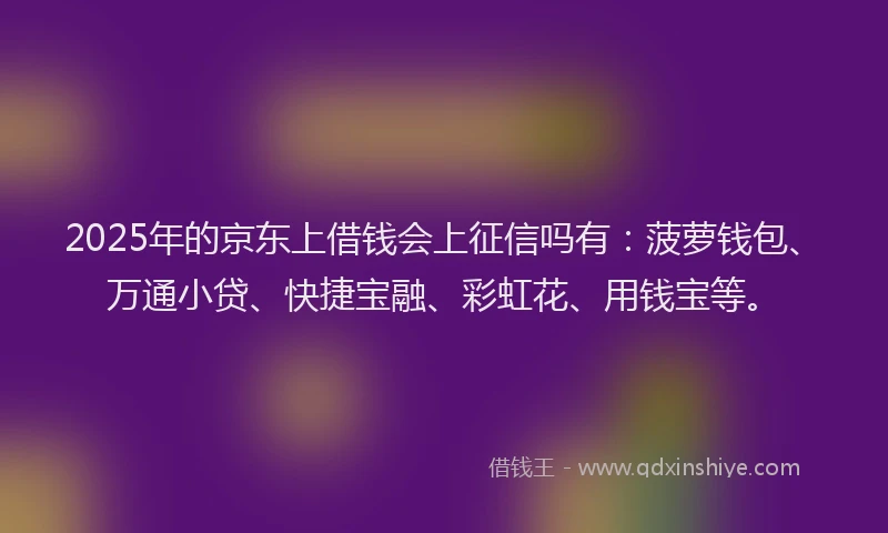 2025年的京东上借钱会上征信吗有：菠萝钱包、万通小贷、快捷宝融、彩虹花、用钱宝等。