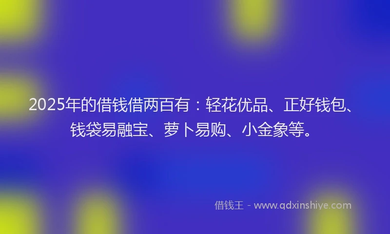 2025年的借钱借两百有：轻花优品、正好钱包、钱袋易融宝、萝卜易购、小金象等。