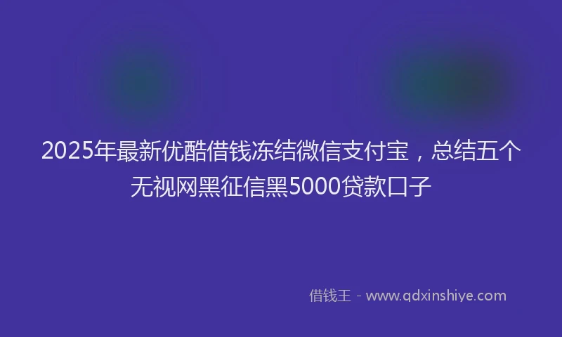 2025年最新优酷借钱冻结微信支付宝，总结五个无视网黑征信黑5000贷款口子