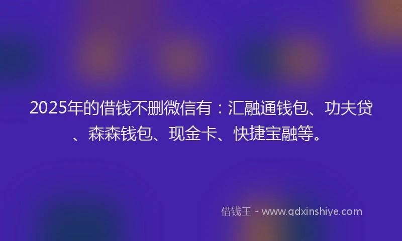 2025年的借钱不删微信有：汇融通钱包、功夫贷、森森钱包、现金卡、快捷宝融等。