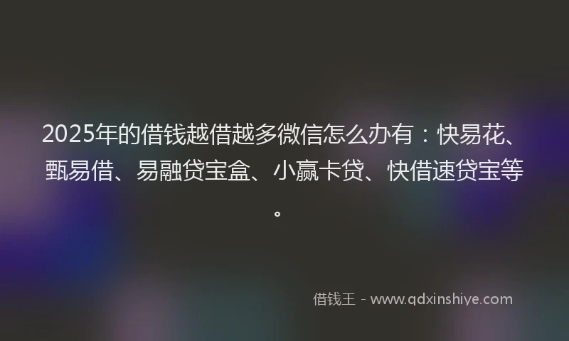 2025年的借钱越借越多微信怎么办有：快易花、甄易借、易融贷宝盒、小赢卡贷、快借速贷宝等。