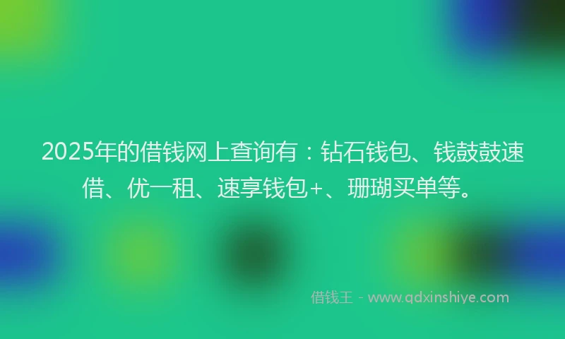 2025年的借钱网上查询有：钻石钱包、钱鼓鼓速借、优一租、速享钱包+、珊瑚买单等。
