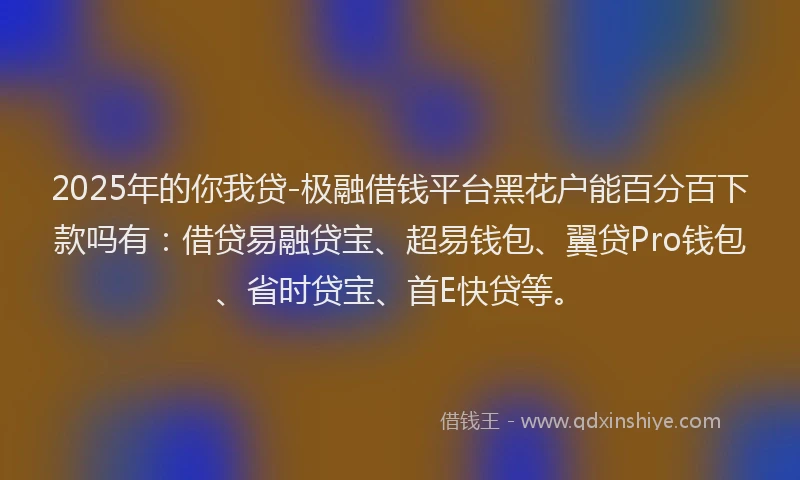 2025年的你我贷-极融借钱平台黑花户能百分百下款吗有：借贷易融贷宝、超易钱包、翼贷Pro钱包、省时贷宝、首E快贷等。